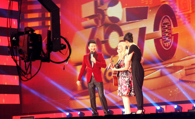 Candice Jarrett performing on television in Beijing