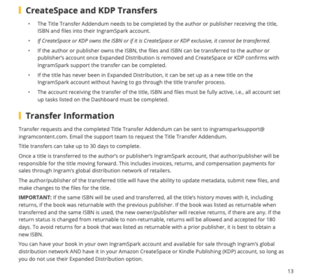 CreateSpace and KDP Transfers to IngramSpark